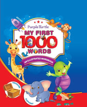 Load image into Gallery viewer, My First 1000 Words for Early Learning Illustrated Book to Learn Alphabet, Numbers, Shapes and Colours with Purple Turtle Adorable Super Soft Premium Quality Stuff Animal Turtle Plush Toy 30 CM  Purple, Green - For Kids Ages 2-8
