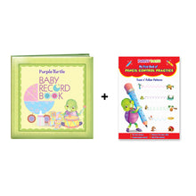 Load image into Gallery viewer, Purple Turtle Baby Record Book with My First Book of Pencil Control