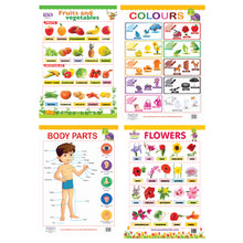 Load image into Gallery viewer, Fruits & Vegetables, Colours, Body Parts and Flowers Educational wall Charts for Kids