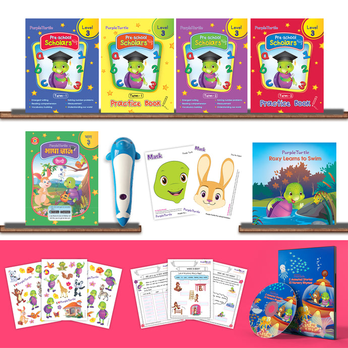Purple Turtle Preschool Kit Level 3 with Talking Pen for UKG Age 5-6 year