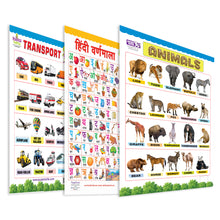 Load image into Gallery viewer, Transport, Hindi Varnmala and Animals Educational Wall Charts for Kids