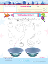 Load image into Gallery viewer, Purple Turtle Preschool Worksheets for Nursery - English, Maths & EVS - 100 Worksheets (100 Activities - 50 Leaves) for Early Learning