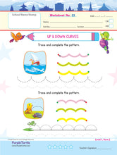 Load image into Gallery viewer, Purple Turtle Preschool Worksheets for Nursery - English, Maths & EVS - 100 Worksheets (100 Activities - 50 Leaves) for Early Learning
