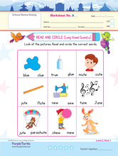 Load image into Gallery viewer, Purple Turtle Preschool Worksheets for LKG - English, Maths & EVS - 100 Worksheets (100 Activities - 50 Leaves) for Early Learning