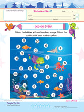 Load image into Gallery viewer, Purple Turtle Preschool Worksheets for LKG - English, Maths & EVS - 100 Worksheets (100 Activities - 50 Leaves) for Early Learning