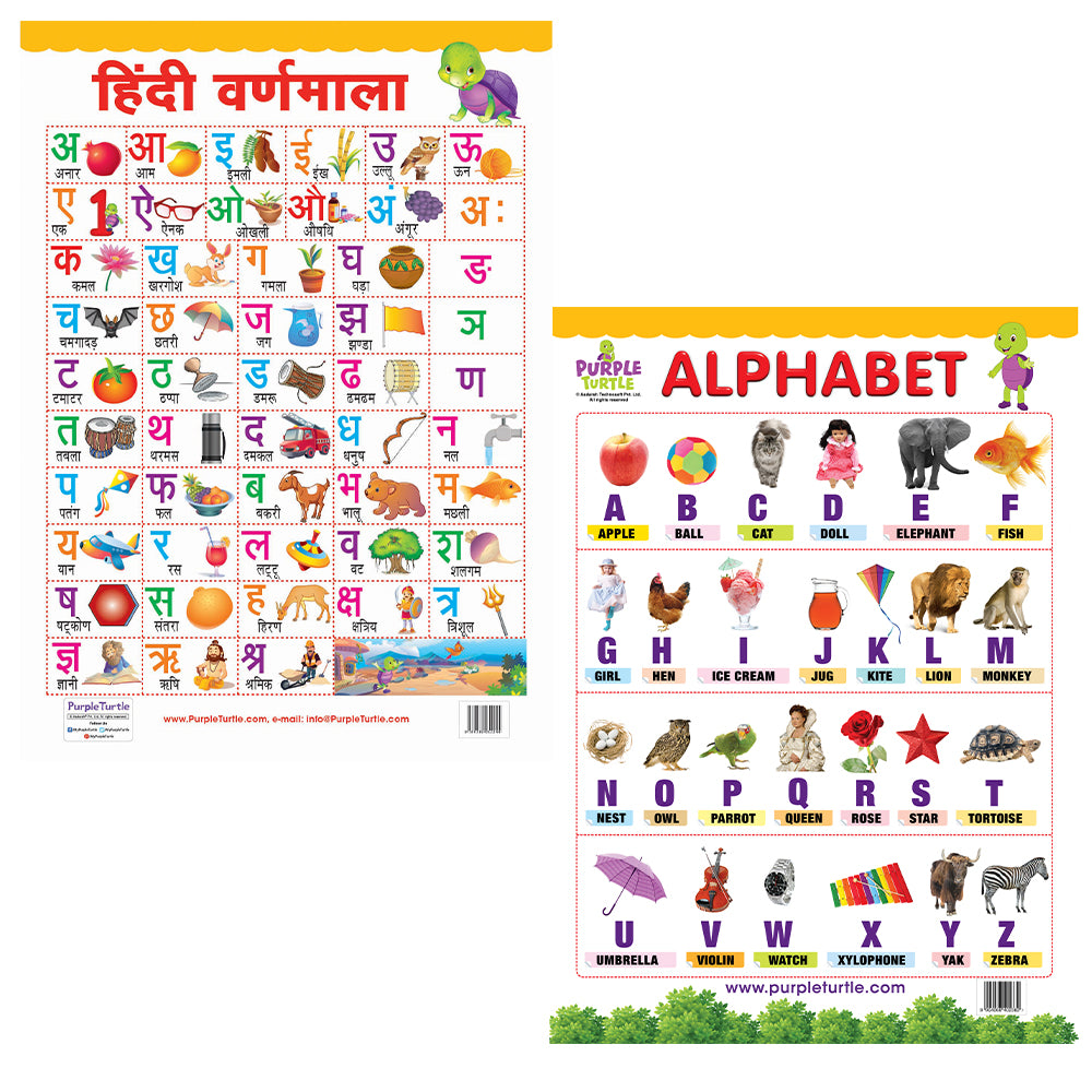 Alphabet and Hindi Educational Wall Charts for Kids