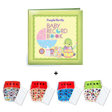 Load image into Gallery viewer, Purple Turtle Baby Record Book with Washable and Reusable Cloth Diaper with Inserts : Pack of 4 | for Babies 3 Months-3 Years | Free Size and Adjustable | 100% Natural, Non-Toxic and Chemical-Free Baby Diapers