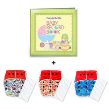 Load image into Gallery viewer, Purple Turtle Baby Record Book with Washable and Reusable Cloth Diaper with Inserts : Pack of 3 | for Babies 3 Months-3 Years | Free Size and Adjustable | 100% Natural, Non-Toxic and Chemical-Free Baby Diapers