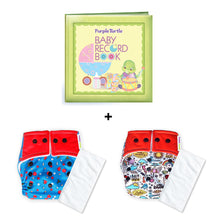Load image into Gallery viewer, Purple Turtle Baby Record Book with Washable and Reusable Cloth Diaper with Inserts : Pack of 2 | for Babies 3 Months-3 Years | Free Size and Adjustable | 100% Natural, Non-Toxic and Chemical-Free Baby Diapers