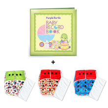 Load image into Gallery viewer, Purple Turtle Baby Record Book with Washable and Reusable Cloth Diaper with Inserts : Pack of 3 | for Babies 3 Months-3 Years | Free Size and Adjustable | 100% Natural, Non-Toxic and Chemical-Free Baby Diapers
