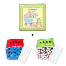 Load image into Gallery viewer, Purple Turtle Baby Record Book with Washable and Reusable Cloth Diaper with Inserts : Pack of 2 | for Babies 3 Months-3 Years | Free Size and Adjustable | 100% Natural, Non-Toxic and Chemical-Free Baby Diapers