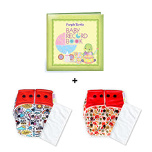 Load image into Gallery viewer, Purple Turtle Baby Record Book with Washable and Reusable Cloth Diaper with Inserts : Pack of 2 | for Babies 3 Months-3 Years | Free Size and Adjustable | 100% Natural, Non-Toxic and Chemical-Free Baby Diapers