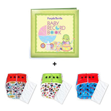 Load image into Gallery viewer, Purple Turtle Baby Record Book with Washable and Reusable Cloth Diaper with Inserts : Pack of 3 | for Babies 3 Months-3 Years | Free Size and Adjustable | 100% Natural, Non-Toxic and Chemical-Free Baby Diapers