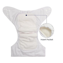 Load image into Gallery viewer, Purple Turtle Washable and Reusable Cloth Diaper with Inserts : Baby Pink, White & Multicolour Cool Everyday Elements Pattern