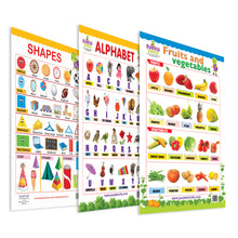 Load image into Gallery viewer, Fruits & Vegetables, Alphabet, and Shapes Educational Wall Charts for Kids