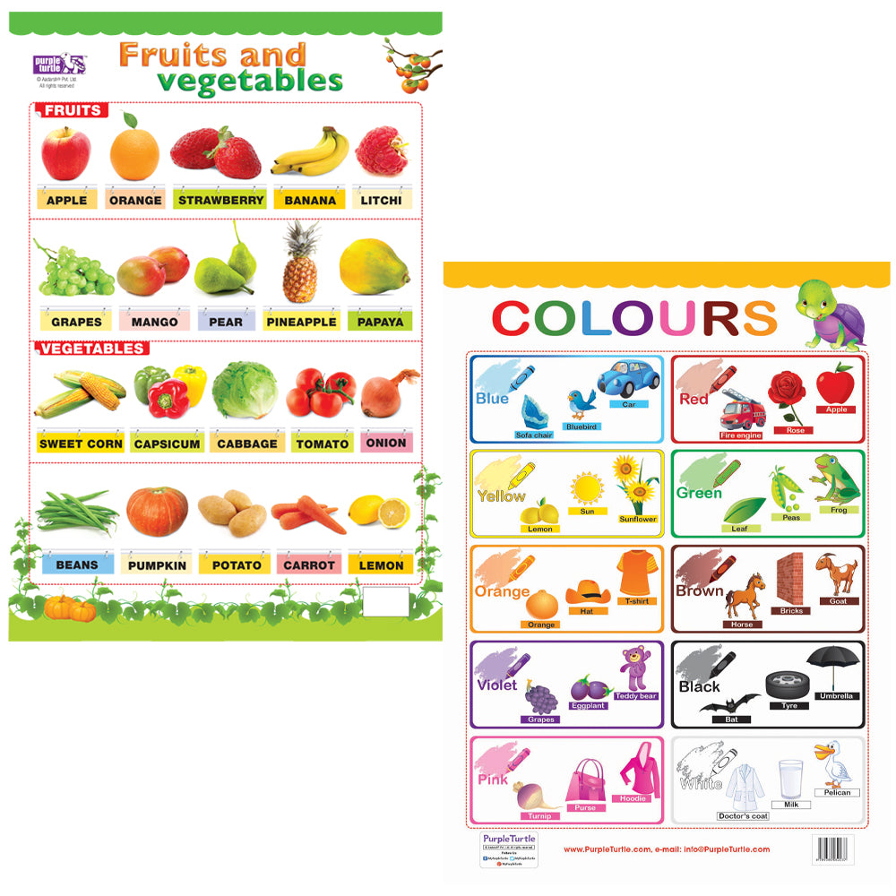 Fruits & Vegetables and Colours Educational Wall Charts for Kids
