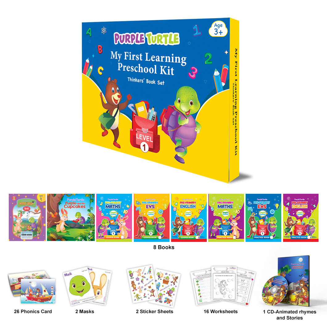 Preschool Kit for Nursery (Level-1) - Complete Kit (Set of 8 Books & More) | For Children Ages 3-4 Years | Learn English, Maths, EVS, Hindi | For Homeschooling & Preschool Classrooms