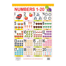 Load image into Gallery viewer, Birds, Fruits & Vegetables, Numbers (1-20), and Shapes Educational Wall Charts for Kids