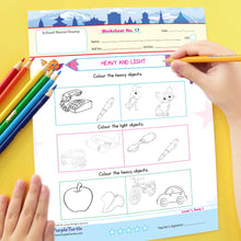 Load image into Gallery viewer, Purple Turtle Preschool Worksheets for Nursery - English, Maths & EVS - 100 Worksheets (100 Activities - 50 Leaves) for Early Learning