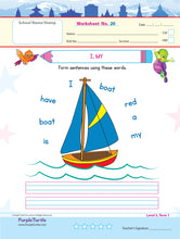 Load image into Gallery viewer, Purple Turtle Preschool Worksheets for UKG - English, Maths &amp; EVS - 100 Worksheets (100 Activities - 50 Leaves) for Early Learning
