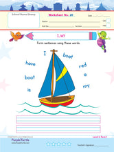 Load image into Gallery viewer, Purple Turtle Preschool Worksheets for UKG - English, Maths & EVS - 100 Worksheets (100 Activities - 50 Leaves) for Early Learning