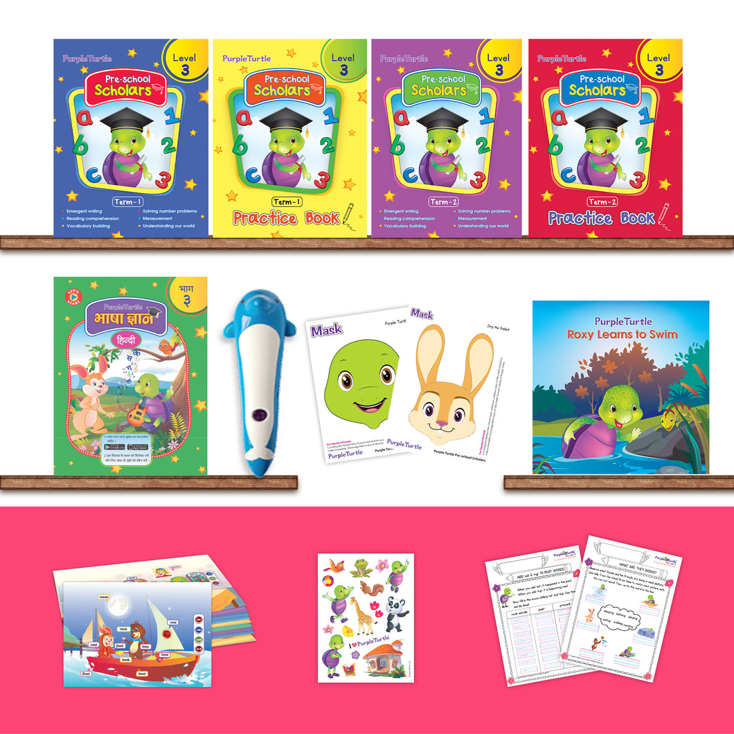 Purple Turtle Preschool Kit with Talking Pen Level 3 For UKG Kids