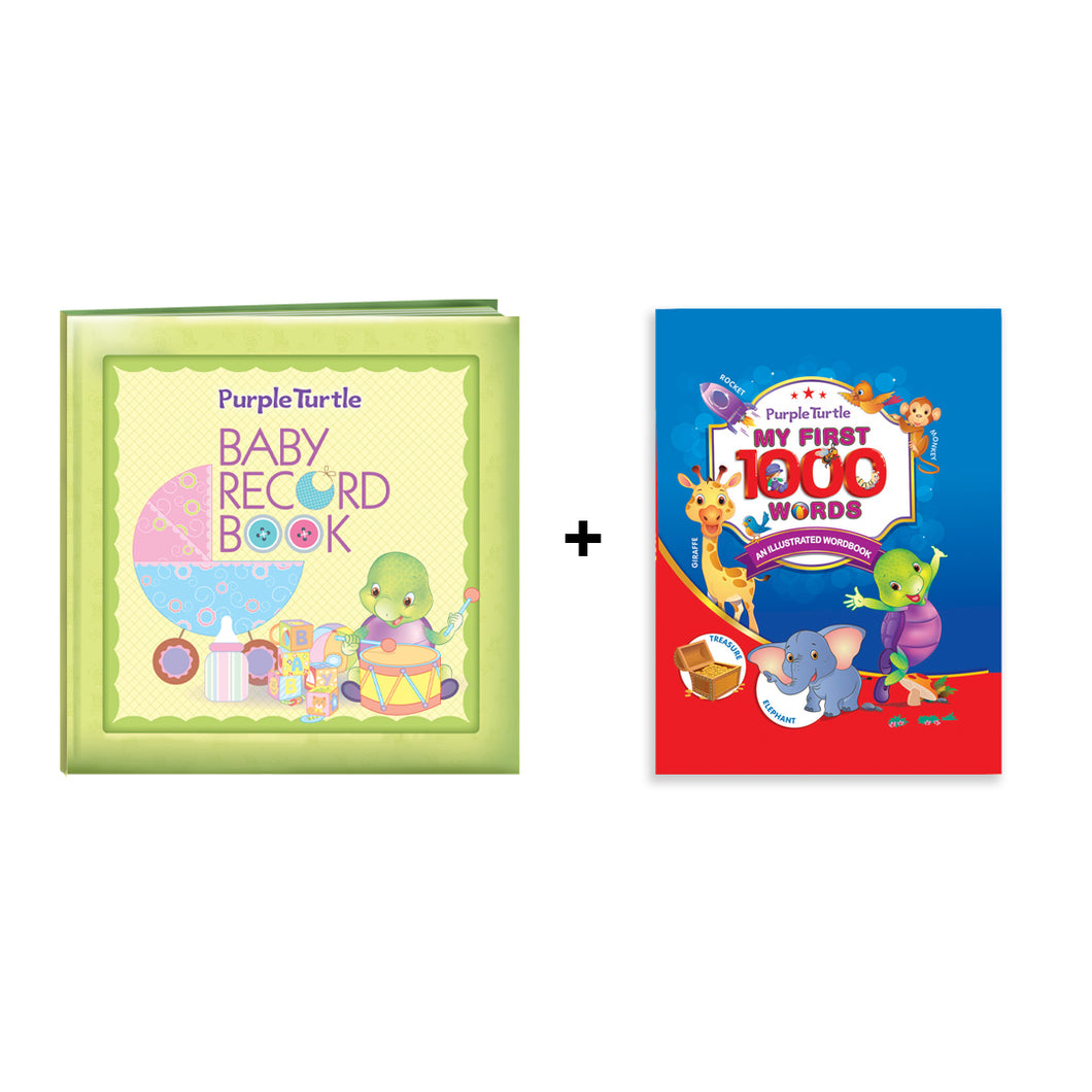 Purple Turtle Baby Record Book with My First 1000 Words Book for Early Learning