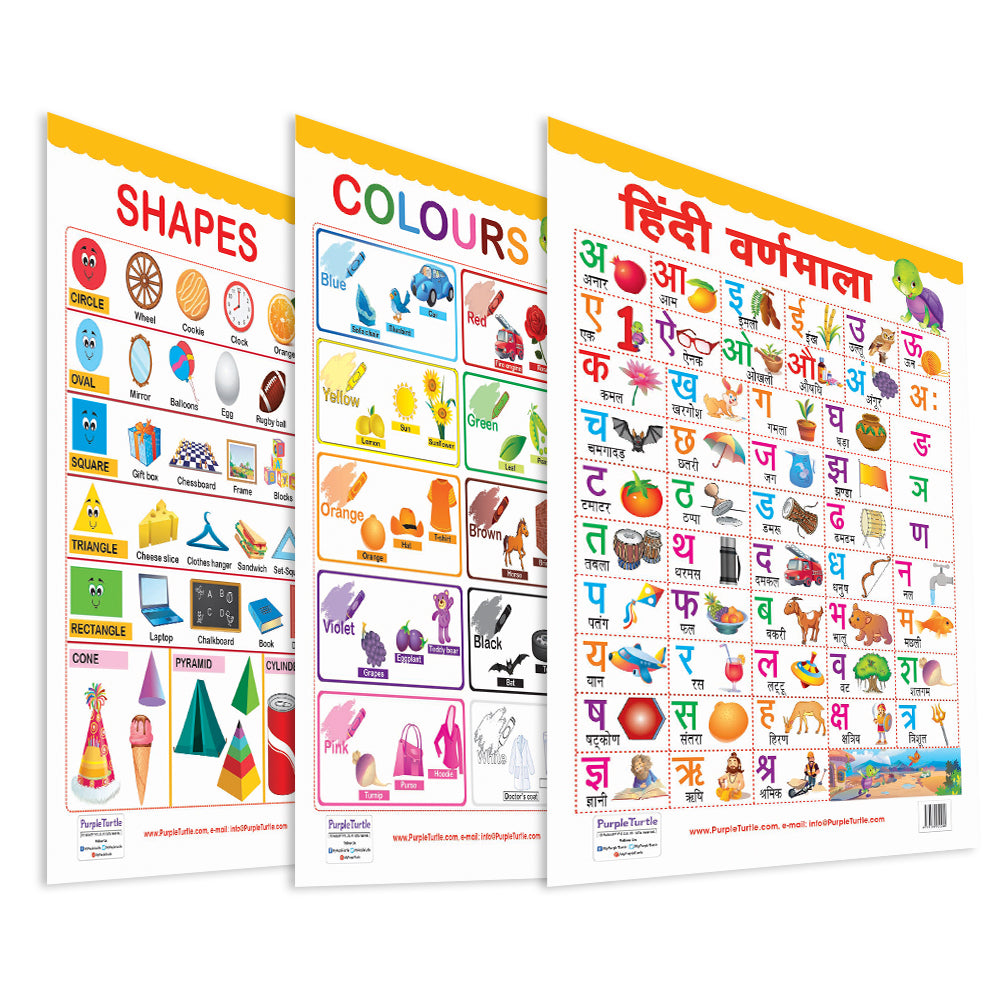 Hindi Varnmala, Colours and Shapes Educational Wall Charts for Kids