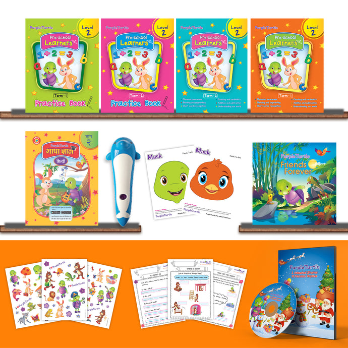 Purple Turtle Preschool Kit Level 2 with Talking Pen for LKG Age 4-5 year