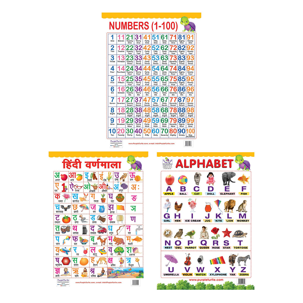 Educational Charts for kids (Alphabet, Hindi Varnmala, Numbers)