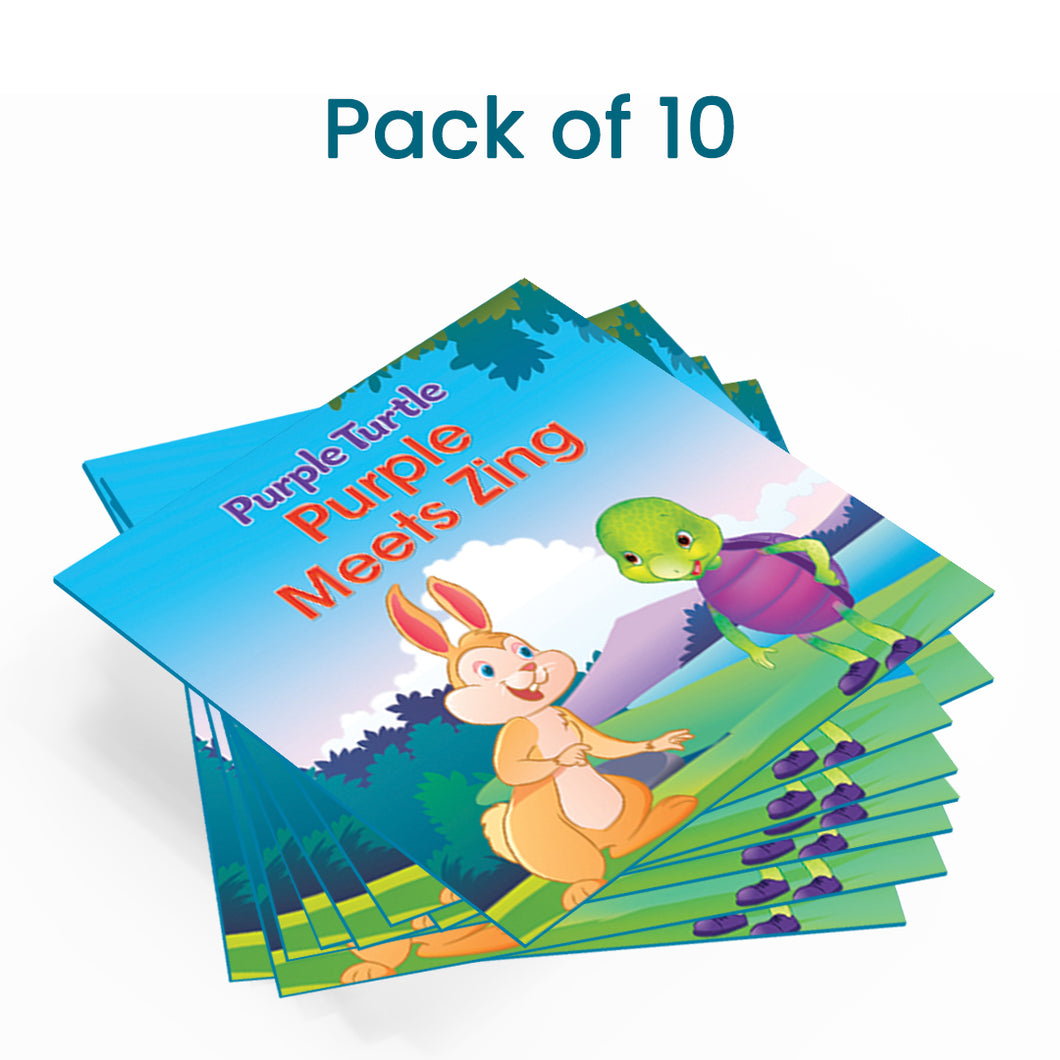 Best Birthday Return Gifts, Party Favours for Kids - Boys and Girls - Pack of 10 Illustrated Storybooks in English - Purple Turtle