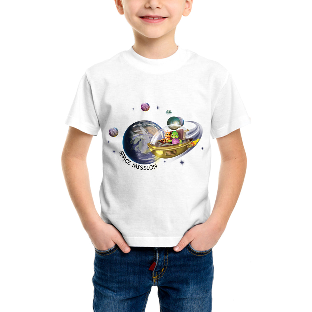 Purple Turtle Kids' T-Shirt - Space Mission - For Toddlers, Girls & Boys - Short Sleeves