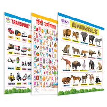 Load image into Gallery viewer, Transport, Hindi Varnmala and Animals Educational Wall Charts for Kids
