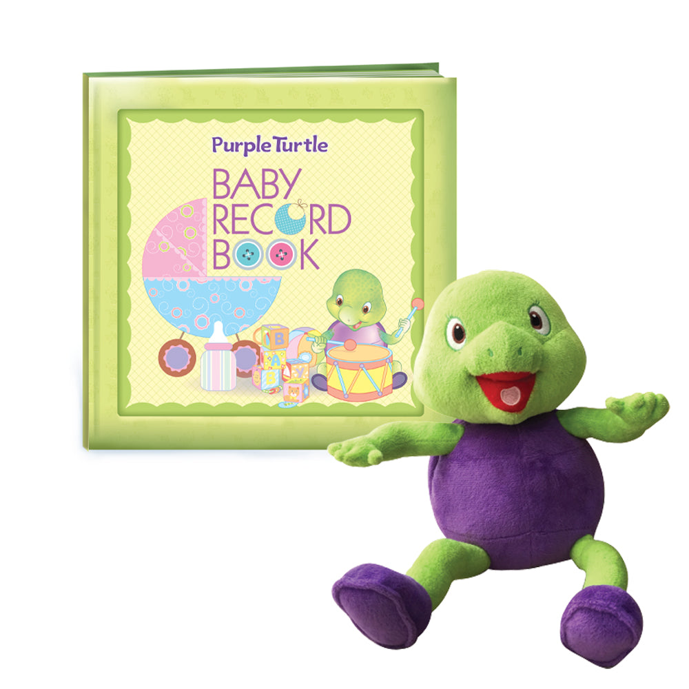 Purple Turtle Baby Record Book with Purple Turtle Adorable Super Soft Premium Quality Stuff Animal Turtle Plush Toy 30 CM Perfect Gift for Kids, 100% Child-Safe, Purple, Green