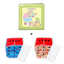 Load image into Gallery viewer, Purple Turtle Baby Record Book with Washable and Reusable Cloth Diaper with Inserts : Pack of 2 | for Babies 3 Months-3 Years | Free Size and Adjustable |  100% Natural, Non-Toxic and Chemical-Free Baby Diapers
