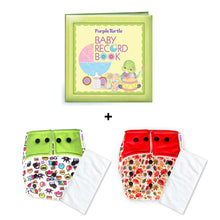 Load image into Gallery viewer, Purple Turtle Baby Record Book with Washable and Reusable Cloth Diaper with Inserts : Pack of 2 | for Babies 3 Months-3 Years | Free Size and Adjustable |  100% Natural, Non-Toxic and Chemical-Free Baby Diapers
