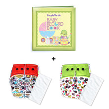 Load image into Gallery viewer, Purple Turtle Baby Record Book with Washable and Reusable Cloth Diaper with Inserts : Pack of 2 | for Babies 3 Months-3 Years | Free Size and Adjustable |  100% Natural, Non-Toxic and Chemical-Free Baby Diapers

