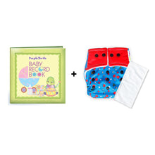 Load image into Gallery viewer, Purple Turtle  Baby Record Book with Washable and Reusable Cloth Diaper with Inserts : Pack of 1 (Blue)
