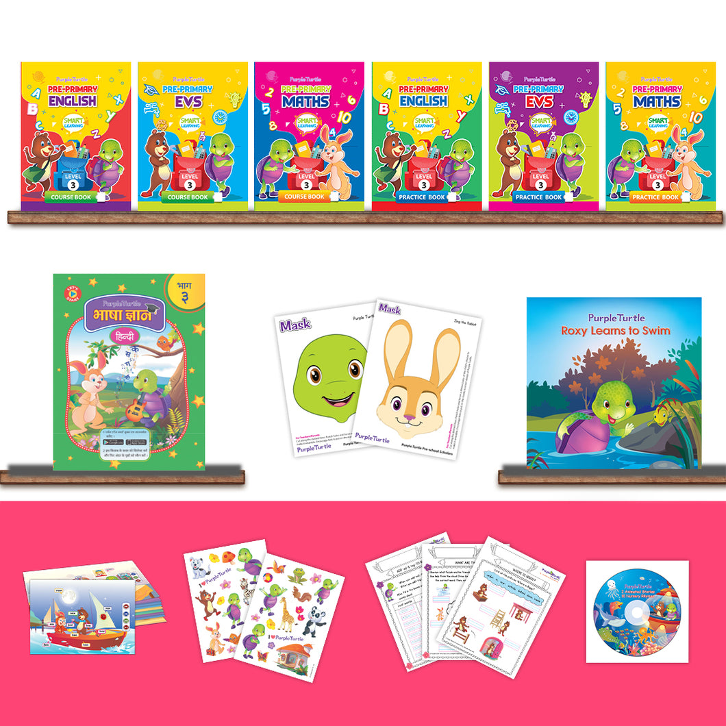 Preschool Kit for UKG (Level-3) - Complete Kit (Set of 8 Books & More) | For Children Ages 5 - 6 Years | Learn English, Maths, EVS, Hindi | For Homeschooling & Preschool Classrooms