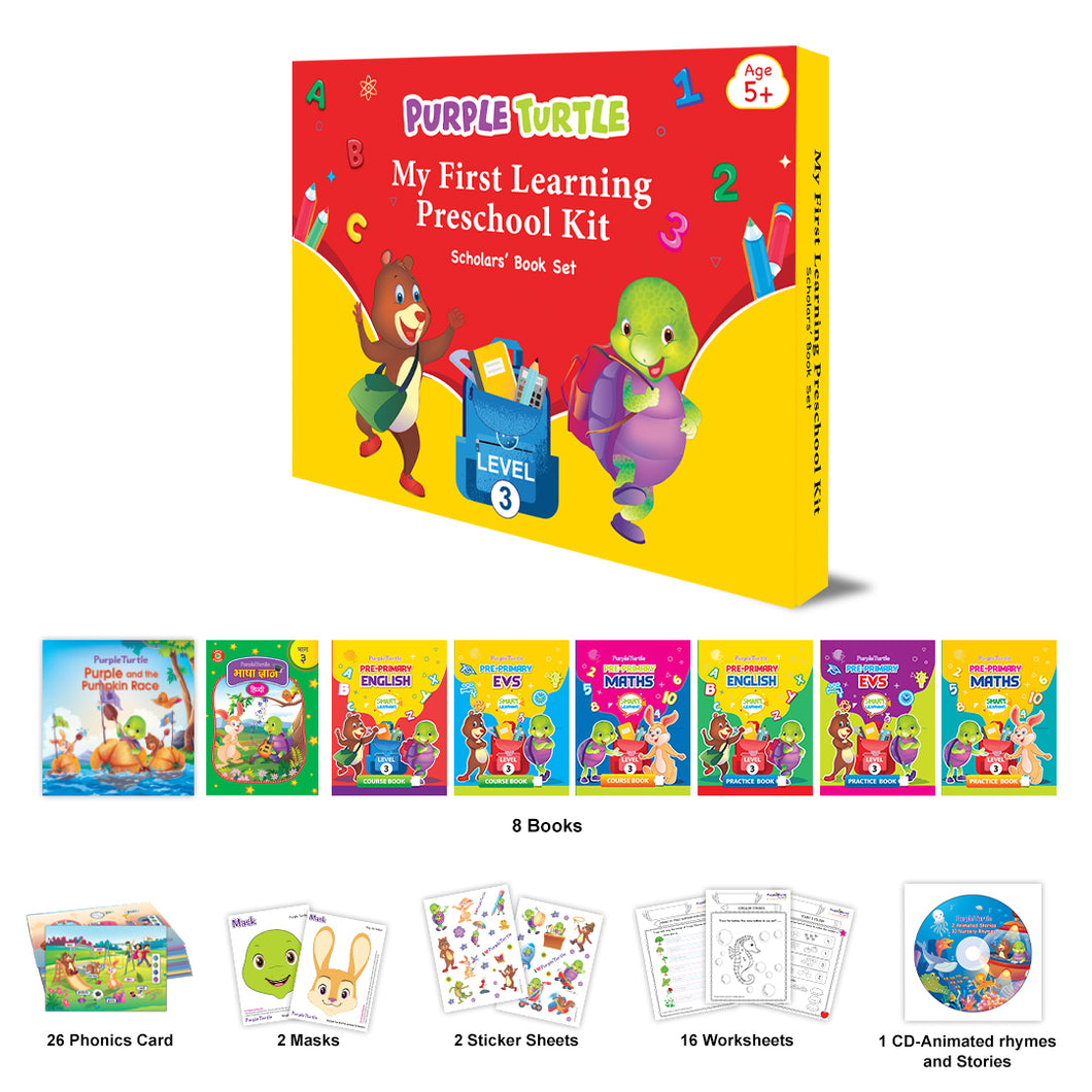 Preschool Kit for UKG (Level-3) - Complete Kit (Set of 8 Books & More) | For Children Ages 5 - 6 Years | Learn English, Maths, EVS, Hindi | For Homeschooling & Preschool Classrooms