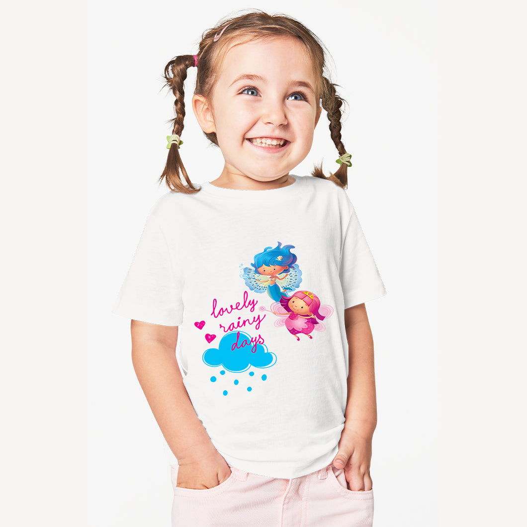 Colour Fairies Kids' T-Shirt - Lovely Rainy Days - For Toddlers, Girls - Round Neck Short Sleeves Tee
