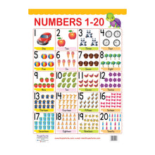 Load image into Gallery viewer, Birds, Fruits &amp; Vegetables, Numbers (1-20), and Shapes Educational Wall Charts for Kids
