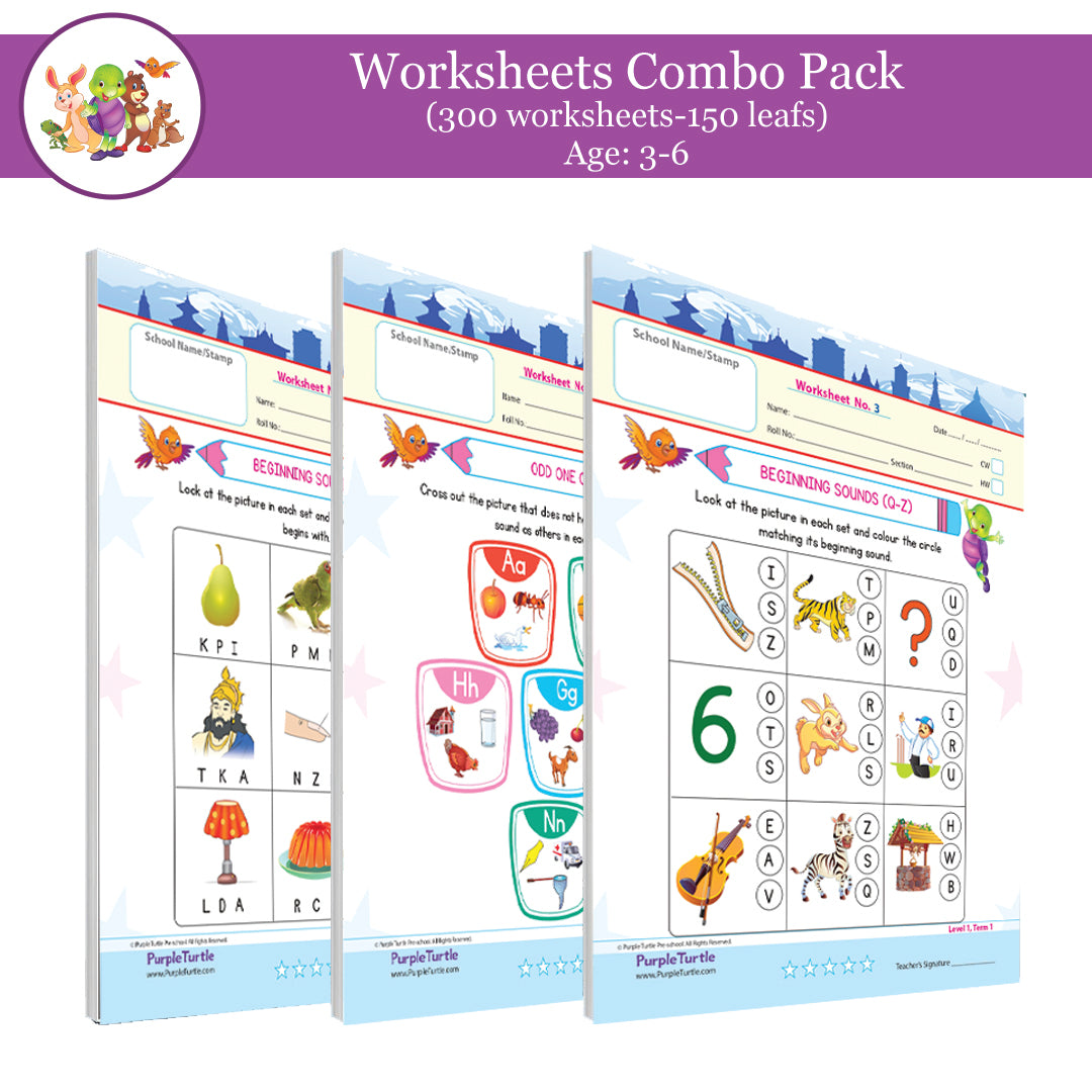 Purple Turtle Preschool & Kindergarten Worksheets - 300 Fun Activities ...